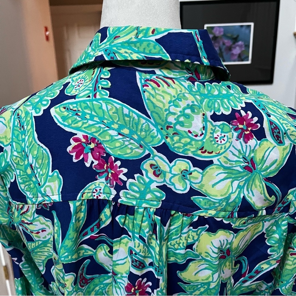 Caribbean Joe Women’s Small Lightweight Button Up Polyester Shirt Green Blue - Picture 5 of 7